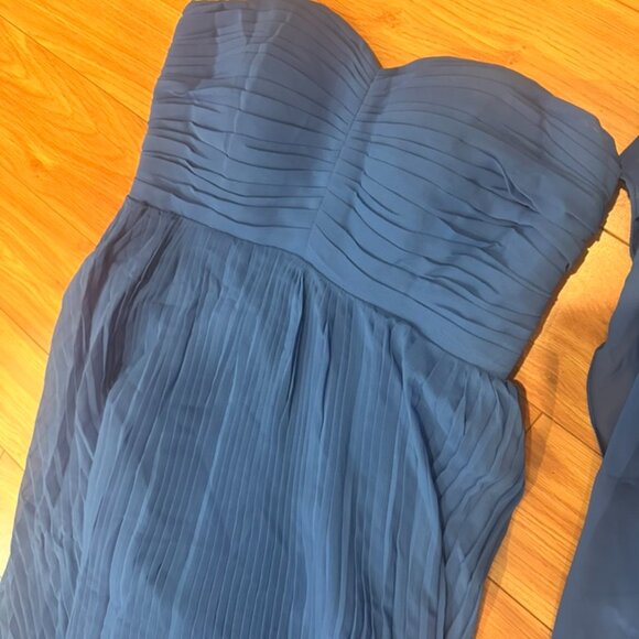 Royal Blue Pleated Chiffon Strapless Dress with Scarf - Picture 3 of 5